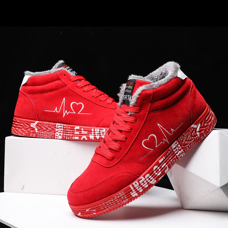 

Winter Men Casual Shoes Red Sneakers Warm Plush Black High Top Comfortable Flat Lover Shoes Autumn 2020 Men's Sneakers