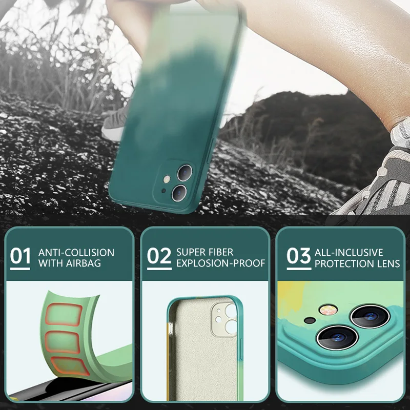 

Watercolor Case for iPhone 12 11 Pro Max SE2 Liquid Silicone Gradient Soft Cover for iPhone X XR XS Max 8 7 6 6S Plus Shell Capa