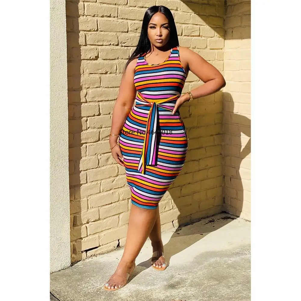 Контрастное платье в полоску без рукавов женское летнее сексуальное Бандажное