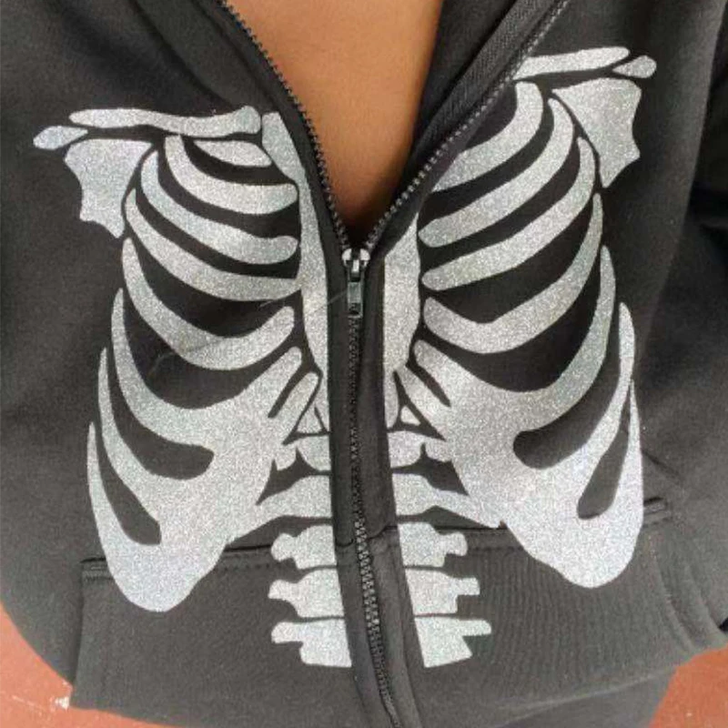 

Женская толстовка с принтом скелета Y2k, толстовка с длинным рукавом и капюшоном, свободная уличная одежда большого размера на молнии, Повседневная осенне-зимняя одежда 2021