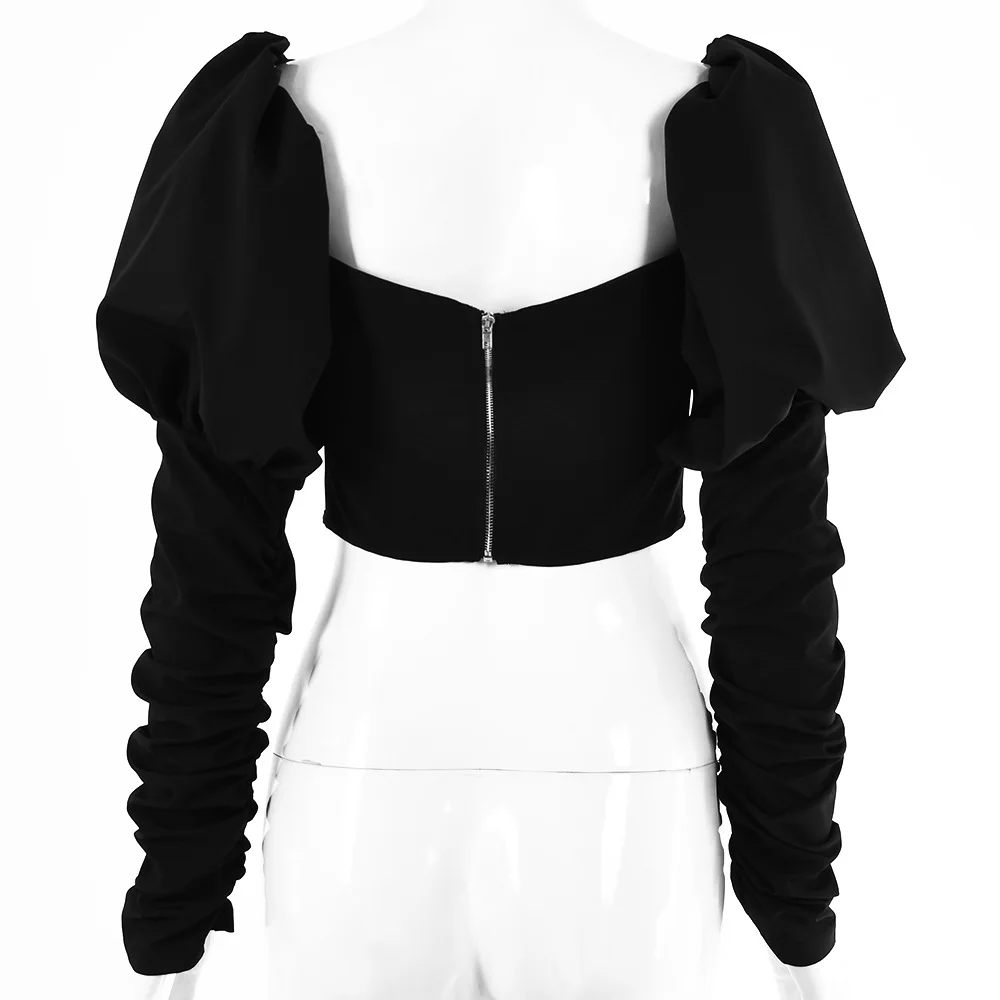 

Giyu Sexy Women Blouses 2020 Autumn Ruched Puff Sleeve Shirt Elegant Vintage Clothes Chemise Femme Long Sleeve Crop Top Blusas