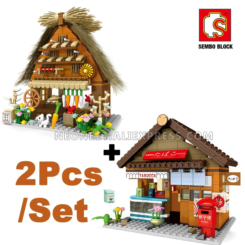 2X Sembo Block Japan City Architecture Sakura Street View Zakka Shop Building Blocks Bricks Fit MinFigures Mega Toy Child | Игрушки и