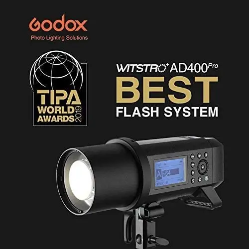 

Godox AD400Pro Witstro все-в-одном для съемки вне помещения с системой 400ws сильный Мощность, 0,01 ~ 1s время перезарядки, 12 непрерывных вспышек