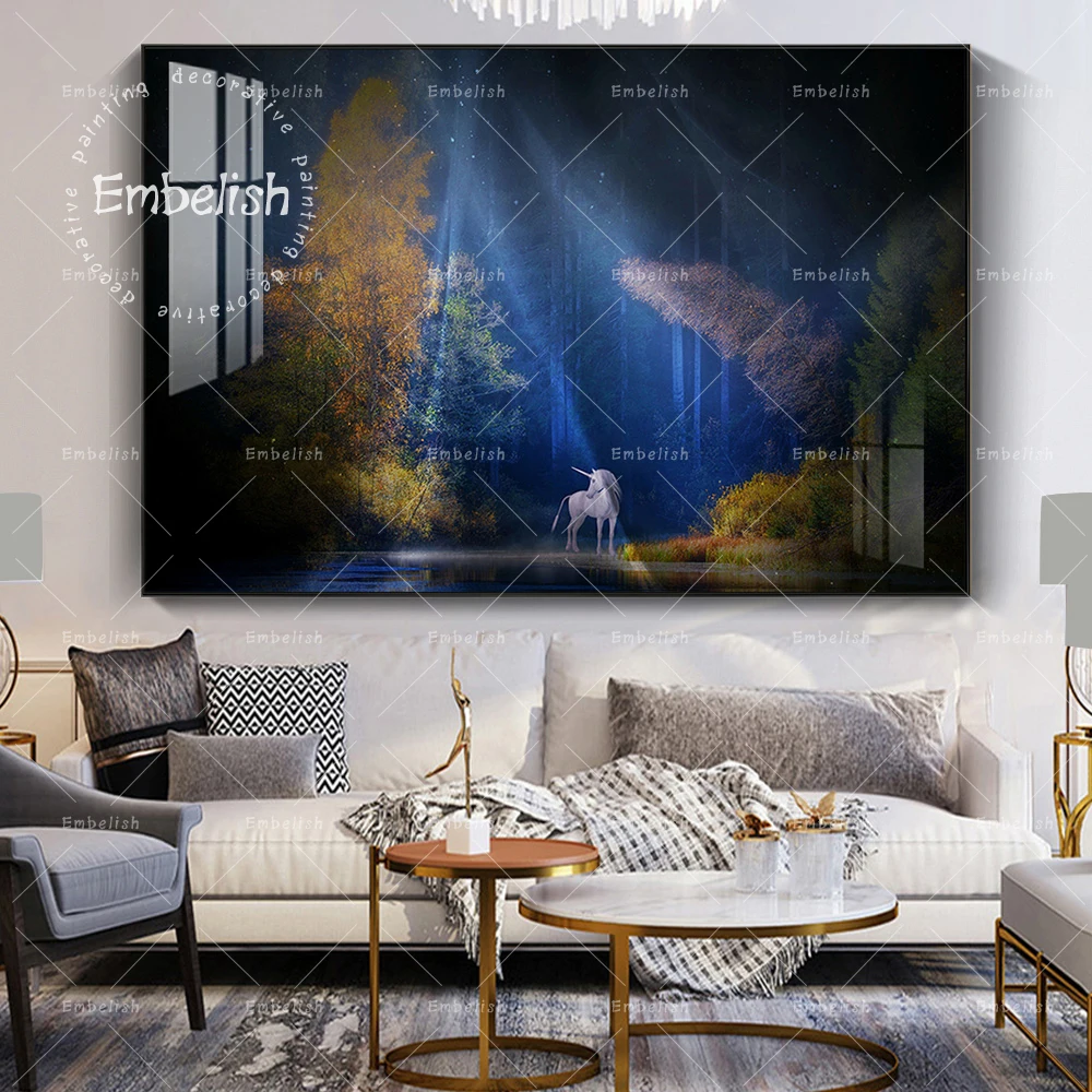 

1 Pieces White Horse On The Lake Landscape Forest HD Print On Canvas Oil Paintings Modern Home Decor Posters Wall Art Pictures