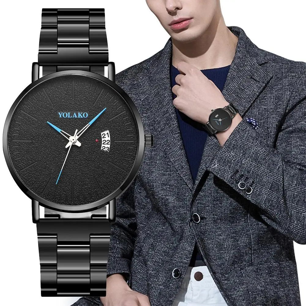 

YOLAKO Brand Watch Men Creative Frosted Calendar Casual Watch Men Business Watch Alloy Steel Belt Fashion Three-pin Quartz Watch