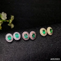 kjjeaxcmy fine jewelry 925 sterling silver inlaid natural gemstone emerald female earrings ear studs popular support detection