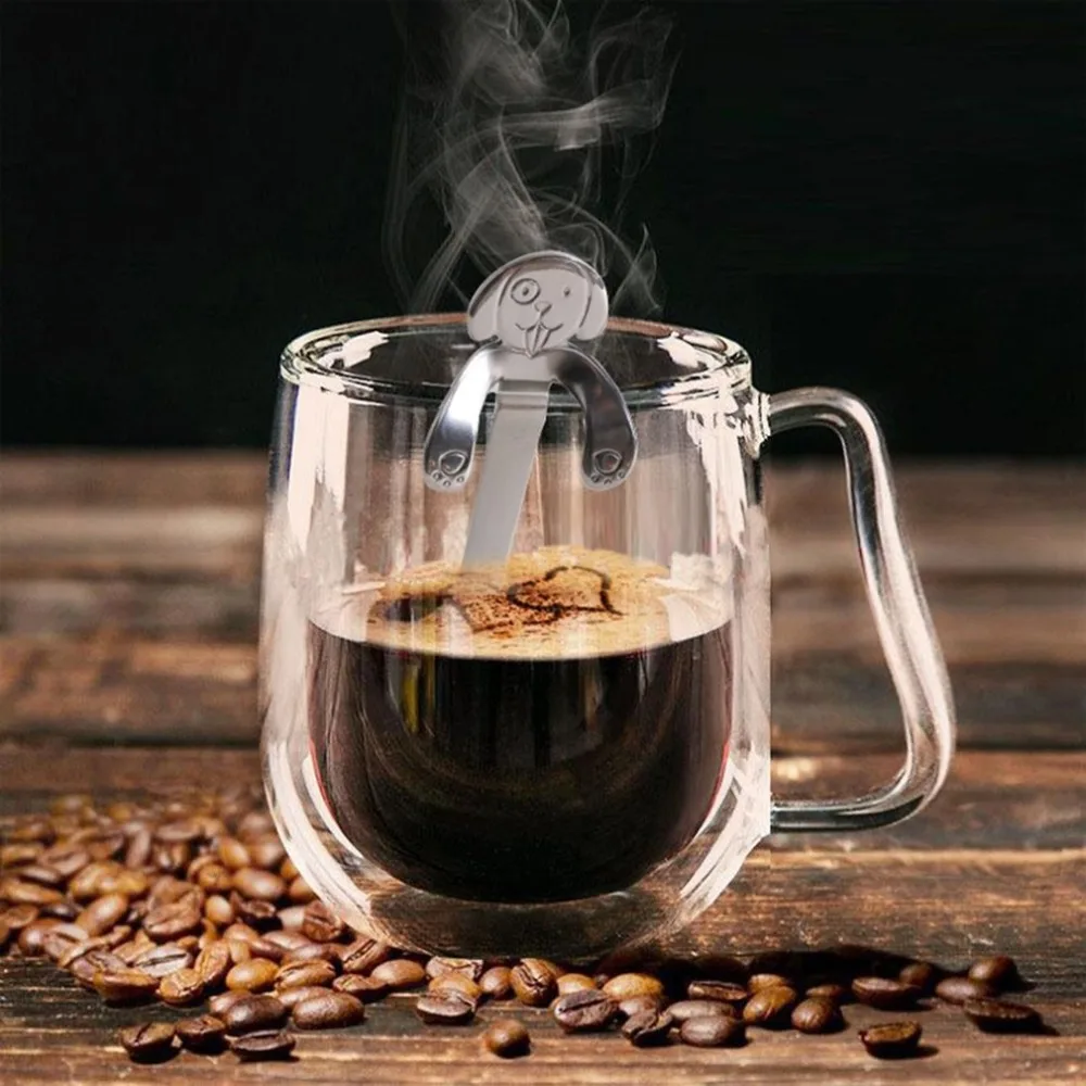 Портативная Мини Милая ложка с собакой из нержавеющей стали подвесная ледяные