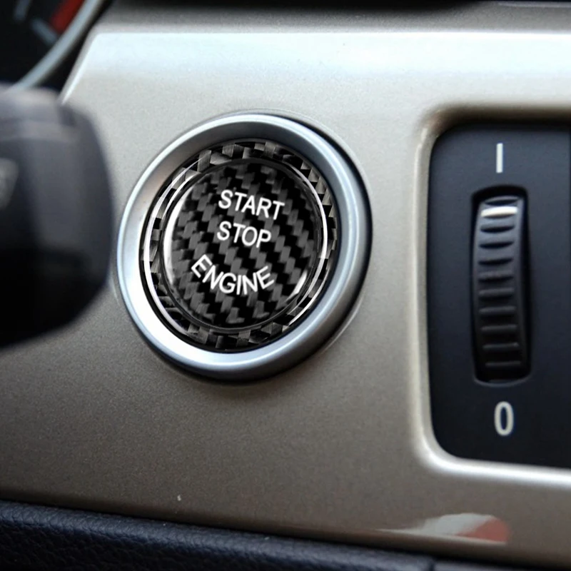 

for BMW E90 E46 E91 E92 E60 E70 Carbon Fiber Engine Start Stop Switch Button Ring Cover Trim