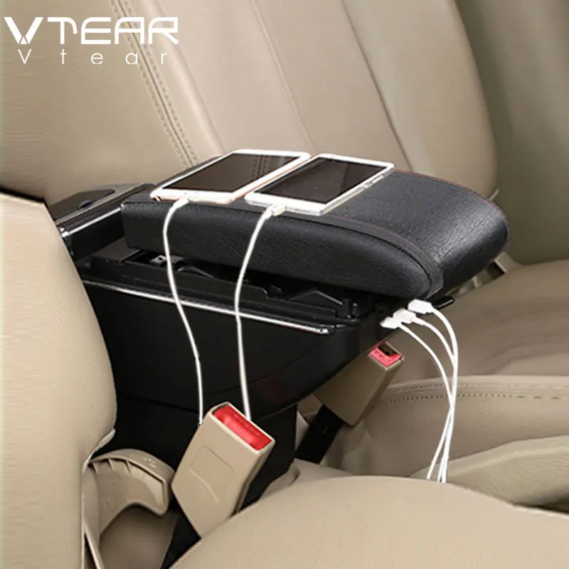 Black thread USB Vtear для Suzuki Alto автомобильный подлокотник кожаный подлокотник вращающийся ящик для хранения модификация usb интерфейс консоль слот для чашки аксессуары - Название цвета: Black thread USB