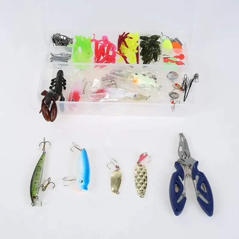 

101 PCS Fishing Lure Set Kit Soft And Hard Lure Baits Tackle Set Freshwater Carp Fishing Lead Spoon Jig Lures Tackle Box