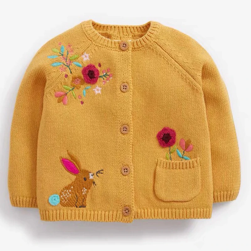 

Jumping Meters Toddlers Yellow Flowers Rabbit Baby Knitted Cardigans Girls Winter Clothes Children's Sweaters 2-7 years