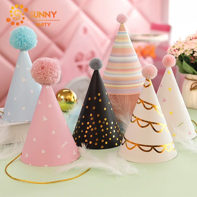 Детские вечерние шапки в стиле Ins Разноцветные полосатые колпачки горошек