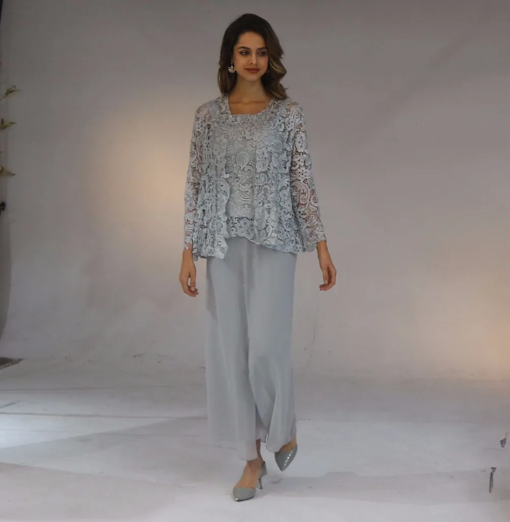 Женское шифоновое платье с аппликацией, длина до пола, брючный костюм на бретелях с кружевом, элегантное платье для мамы невесты размера плюс, Vestido Mae Da Noiva