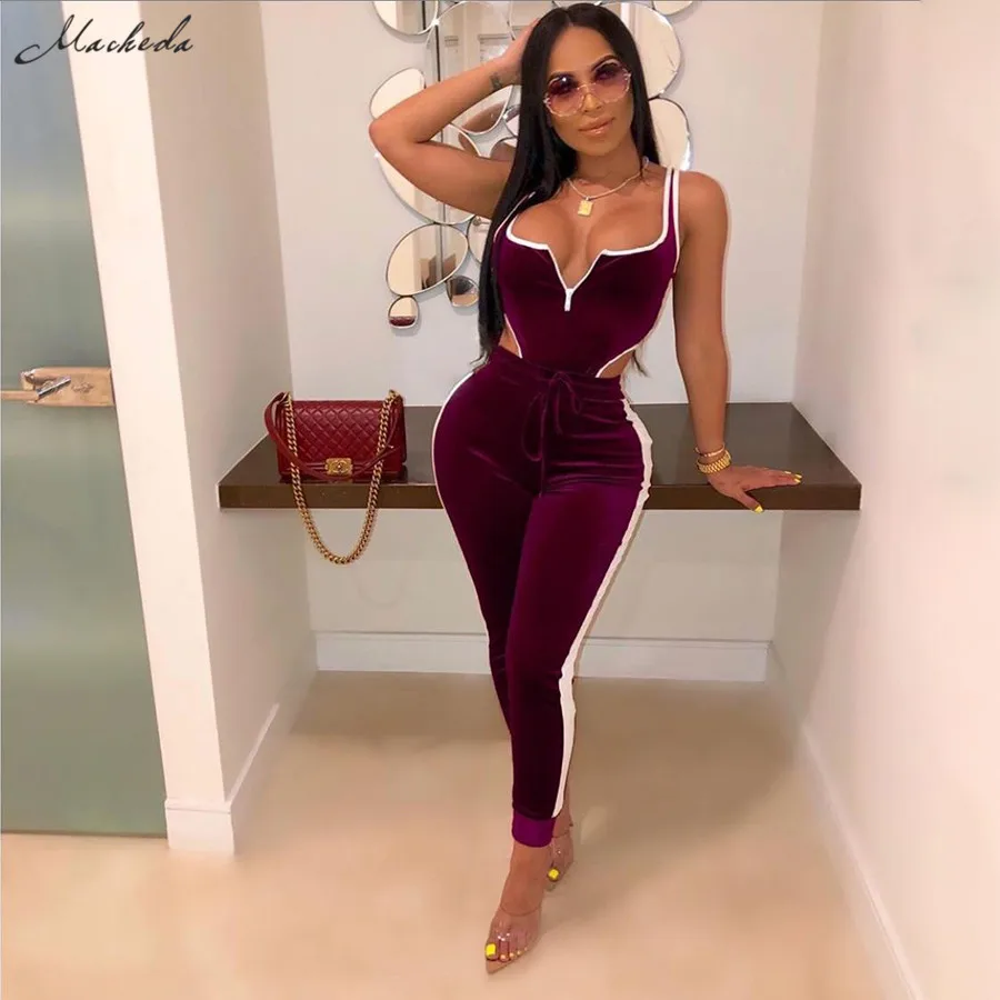 

fashion Fahion Two Piece Set Running Stripe Sportwear Suit Pants Set Sexy Backless Hollow Out Women Autumn Set Outfits 2 Color