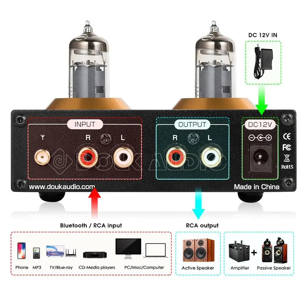 Douk Audio P2 HiFi вакуумный трубчатый предусилитель Bluetooth 5 0 приемник стерео усилитель