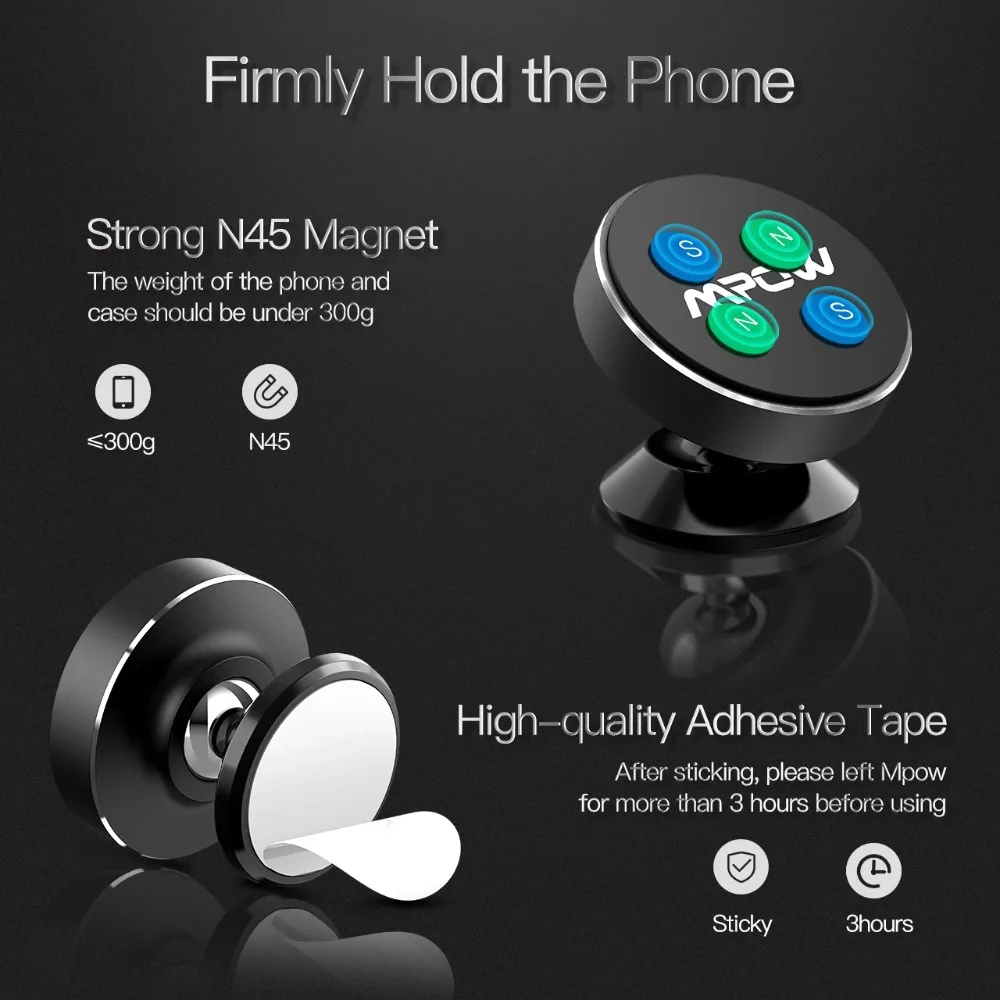 Mpow CA117 Metal Phone Holder Universal Car Mini Dashboard Mount Magnetic Round Stand |