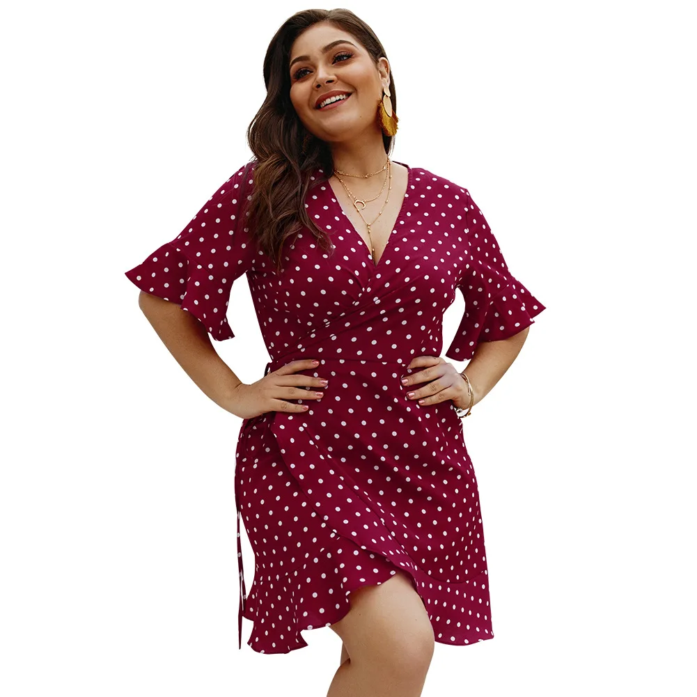2019 Summer New Original Design Big Size Women V Neck Wave Point Sexy Mini Dress 4XL for Fat MM Ladies Loose Plus Dresses | Женская