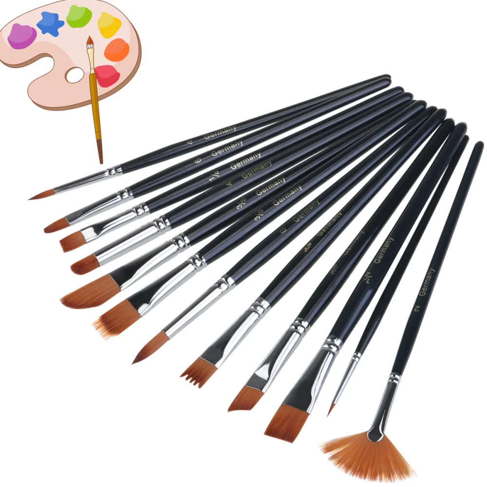 

UEETEK 12pcs Brush Set Nylon Hair Paintbrush Set Artist Watercolor Acrylic Oil Painting Supplies