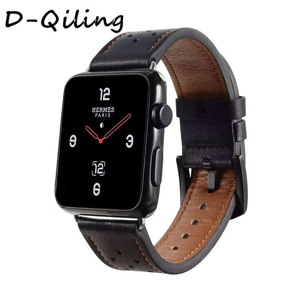 D Qiling многоярусная кожаная Петля для apple watch band 42 мм 38 40 44 Iwatch strap series 5 4 3 2 1|Ремешки