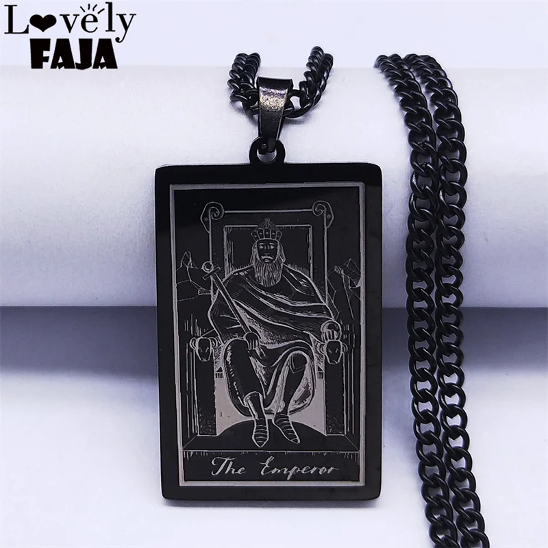 

Stainless Steel Tarot THE EMPEROP Pendants Necklaces Black Color Long Chain Necklaces jewlery acero inoxidable joyeria NXH341S03