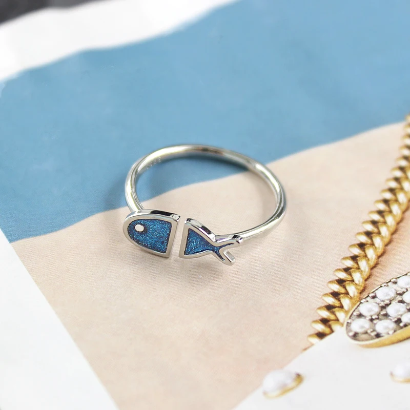 Creative Flash dreamy color Small fish shape Adjustable opening Aluminum alloy Ring trend Fashion Jewellery | Украшения и