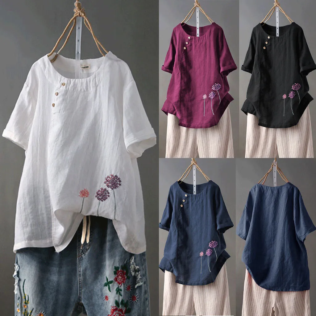 Белая рубашка 5XL женская одежда в стиле бохо Повседневная блузка из хлопка и льна