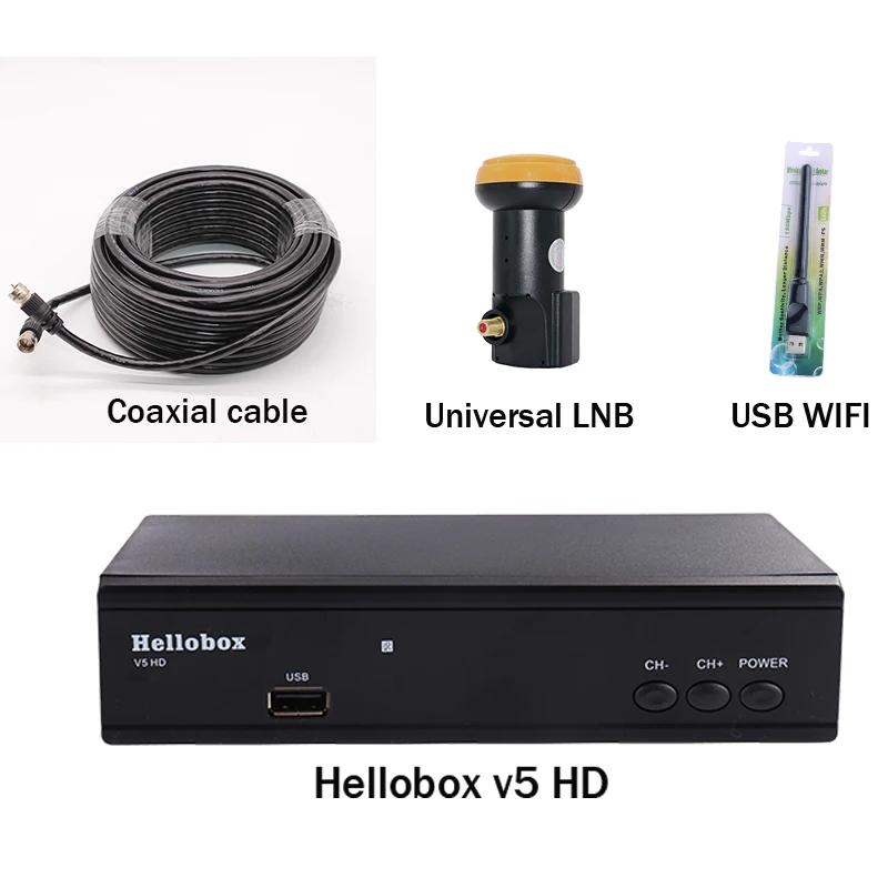 Спутниковый ТВ-приемник Hellobox V5 коаксиальный кабель LNB USB Wi-Fi комплект из 4