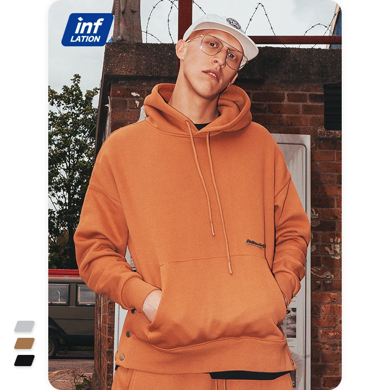 

INFLATION Unisex Blank Oversized Hoodies Couple Multicolors Plain Warm Hooded Sweatshirts Mens Thick Fleece Hoodies