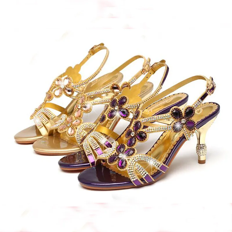 

2020 New Multicolor Rhinestone Sandals Female Luxury Crystals Heel Butterfly Women Sandals Fashion Bridal Party Shoes Woman