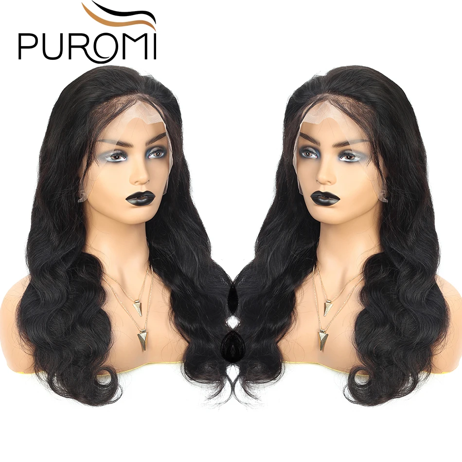Puromi 130% плотность предварительно выщипанные полностью кружевные парики из человеческих волос для женщин черные индийские объемные волнистые парики из натуральных волос