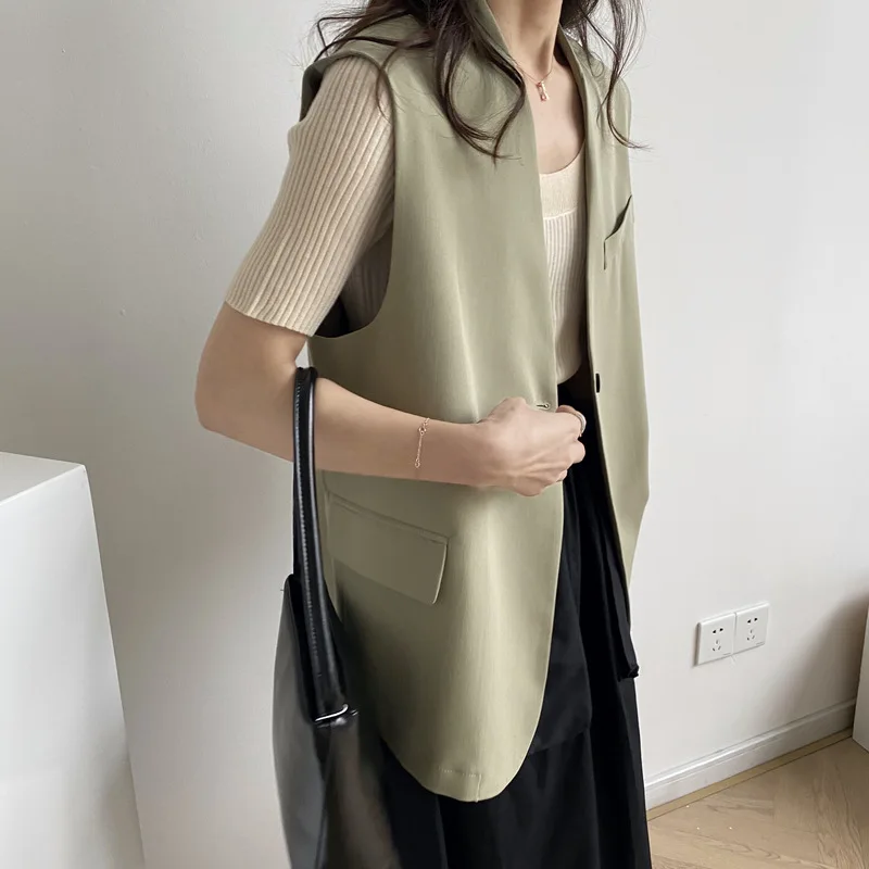 

Women Vests 2020 Chic Fashion Solid V Neck Solid Button Sleeveles Vest Waistcoat Female Jacket Coat