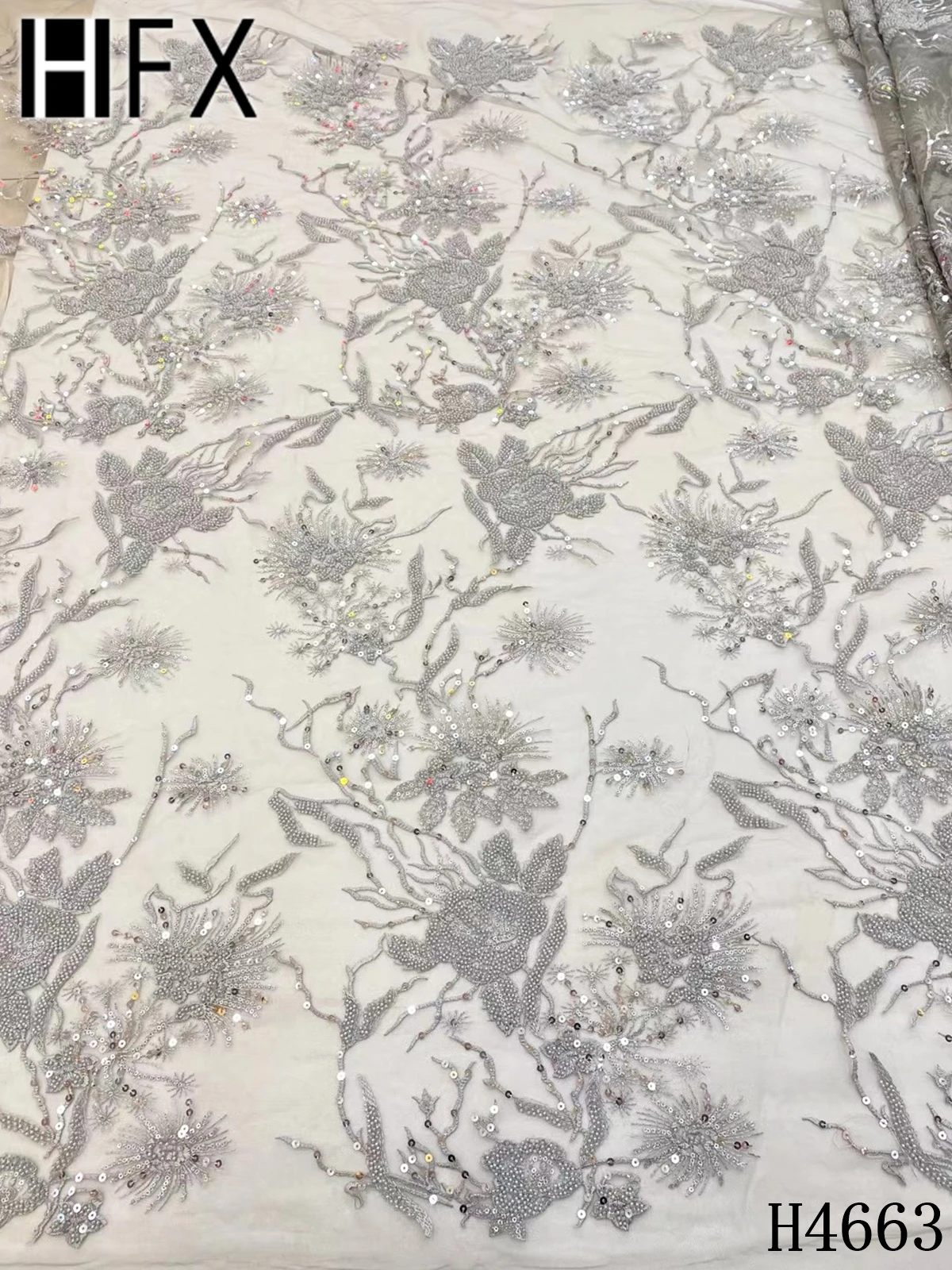 

HFX latest (5yards/pc)peach African French net lace beaded embroidery tulle lace fabric newest for attractive party dress H4663