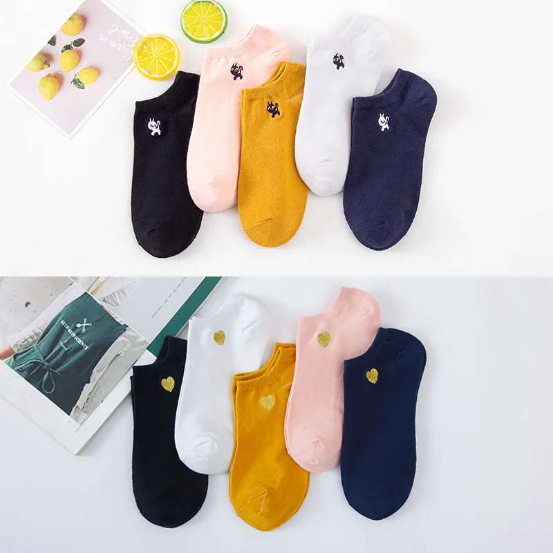 Носки женские хлопковые в стиле Харадзюку повседневные милые невидимые тапочки