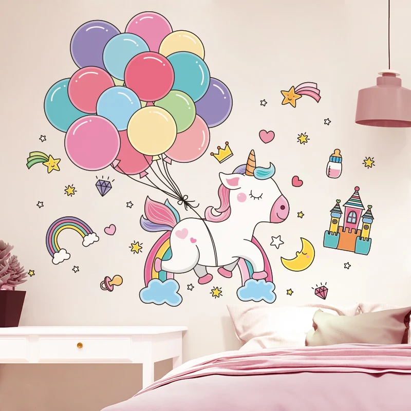 [SHIJUEHEZI] мультфильм единорог Радуга наклейки на стену DIY Наклейка на стену с изображением животных наклейки для детей детская комната украшение для детской спальни