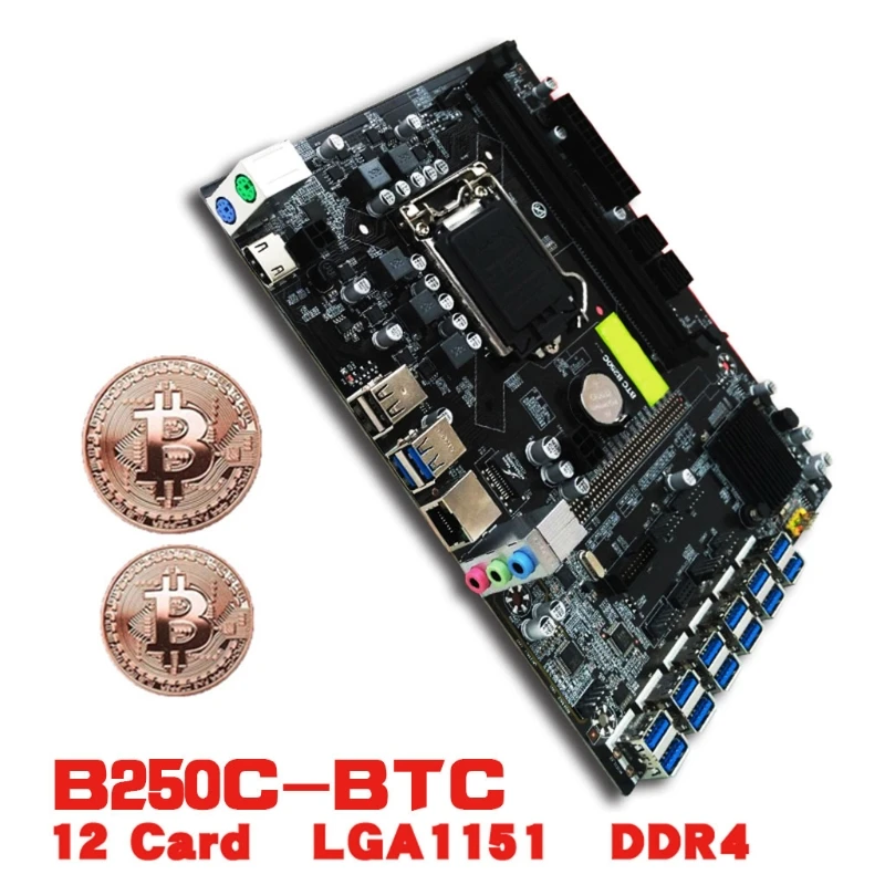 

F19E B250C BTC Mining Machine Motherboard 12 USB 3.0 to PCI-E Graphics Card G3900 CPU Support LGA 1151 DDR4 Memory for Miner