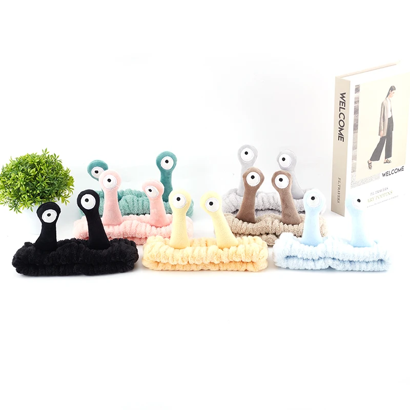 

Women Wash Face Plush Headband Funny Cartoon Snail Antenna Eyes Elastic Hair Band Candy Color Makeup Turban Bandana