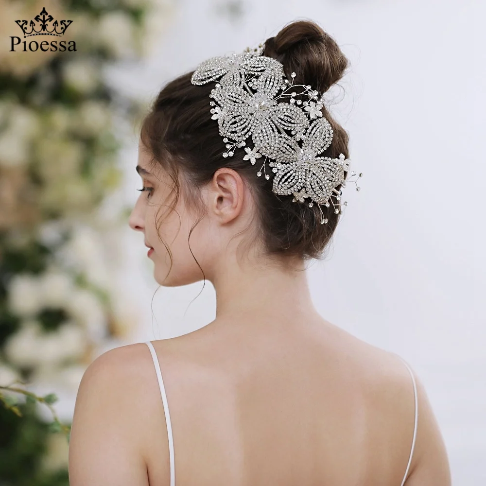 

Pioessa Unique Crystal Headband Wedding Hair Accessories Bride Wedding Crown, Princess Birthday Tiaras, Parade Prom Accessories