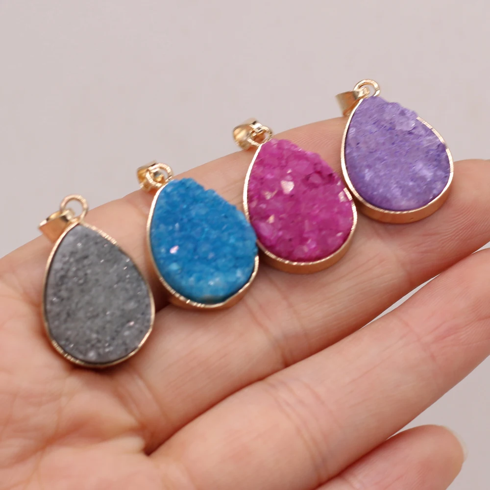 

2021New Natural Semi-precious Stone Crystal Buds Gold-plated Edge Drop-shaped Multi-color Pendant MakingDIYNecklace Jewelry Gift