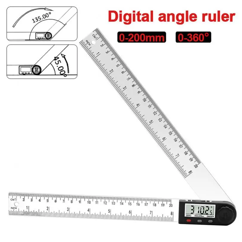 

200mm Digital Protractor Length Ruler Angle Finder Protractor Meter Right Angle Positioning Aid Measuring Angle