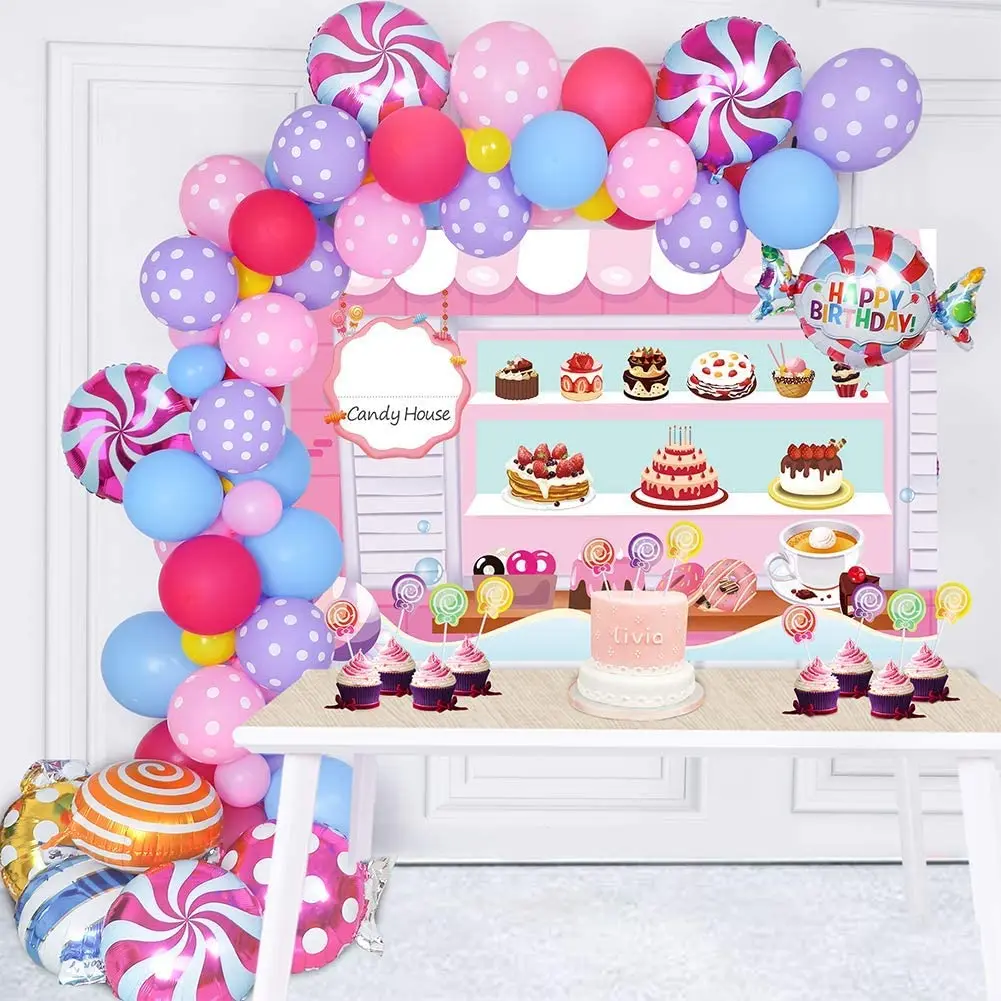 Arco de guirnalda de globos de caramelo púrpura, decoración de fiesta, regalo de cumpleaños para bebé, piruleta de caramelo de Navidad, esfera de moldear de aluminio, 114 Uds.