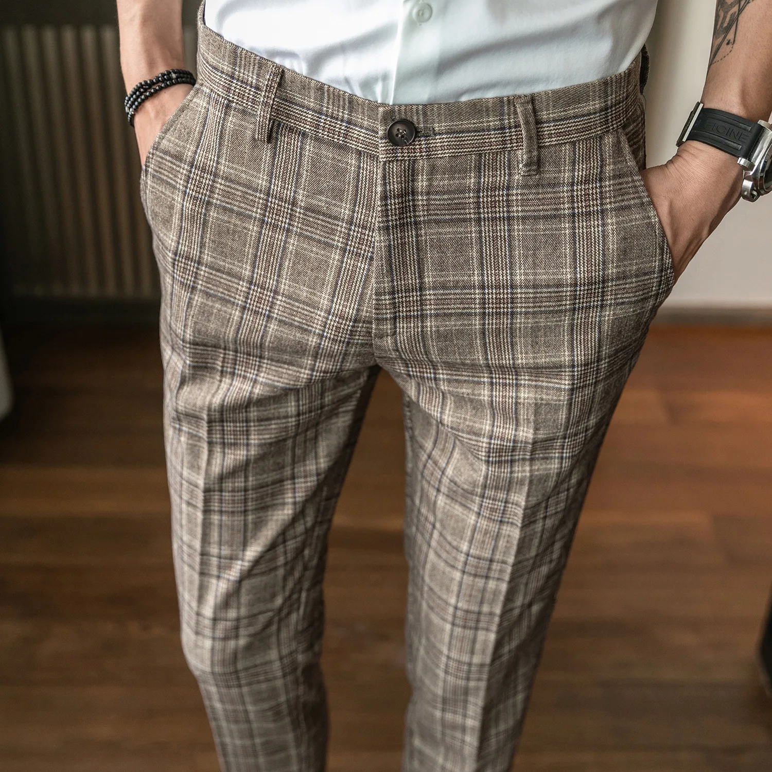 

Новинка 2022, брендовые осенне-зимние мужские брюки MRMT, облегающие клетчатые повседневные брюки для мужчин, прямые длинные брюки для маленьки...