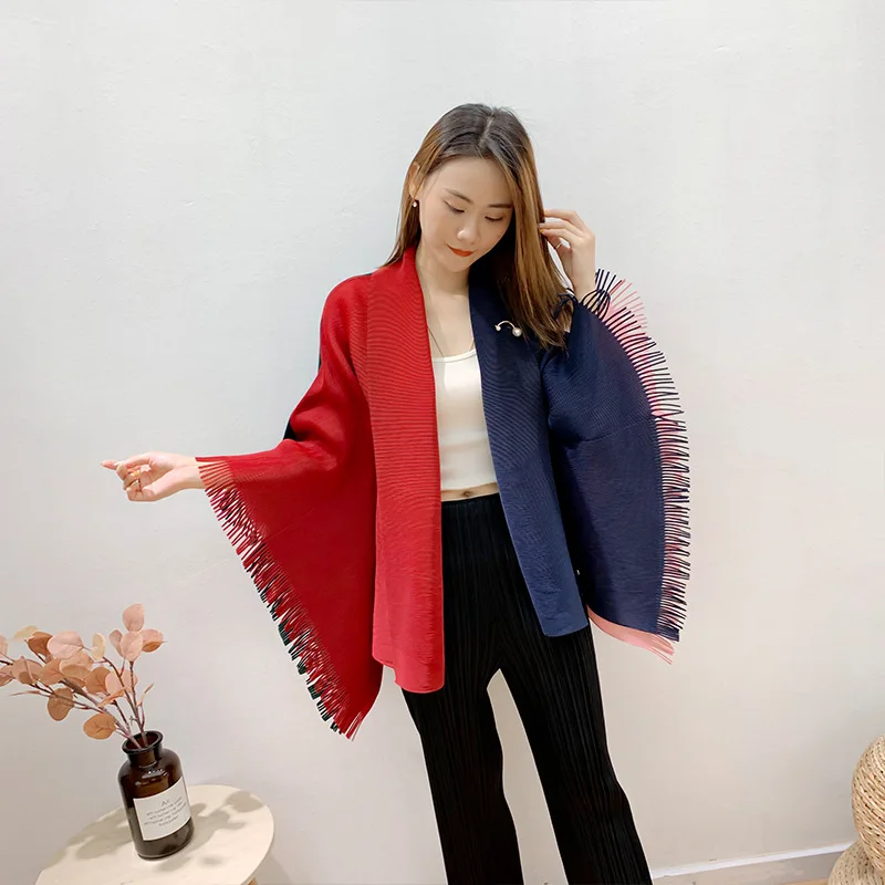 

Miyake plus size windbreaker cropped jacket temperament lady shawl korean style 2020 winter fall clothes women oversize jacket