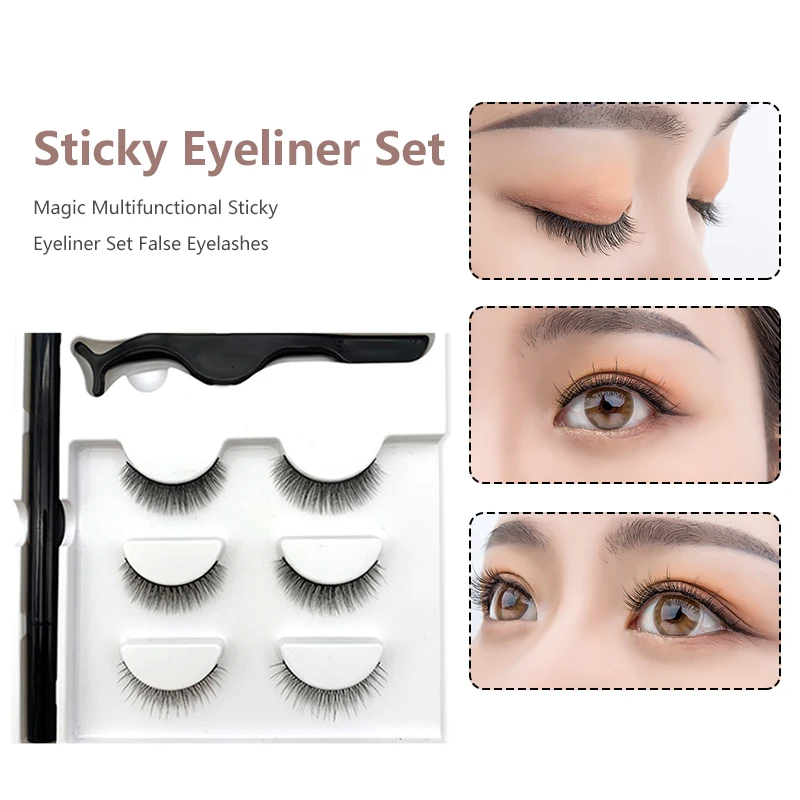 

Three Pairs Of 3D Magnetic Eyeliner Liquid False Eyelashes Set Magnet Eyelashes False Eyelashes & Tools