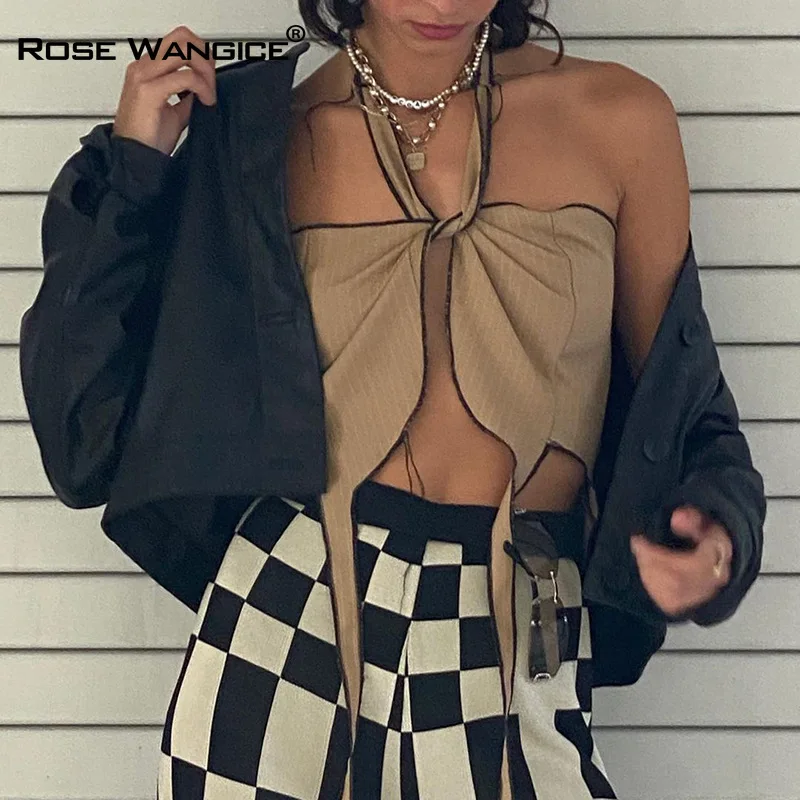 

Casual Temperament Commuting Slim Shape Halter with Solid Color One Word Shoulder Crop 2021 Women Clothing Summer Beach T-shirt