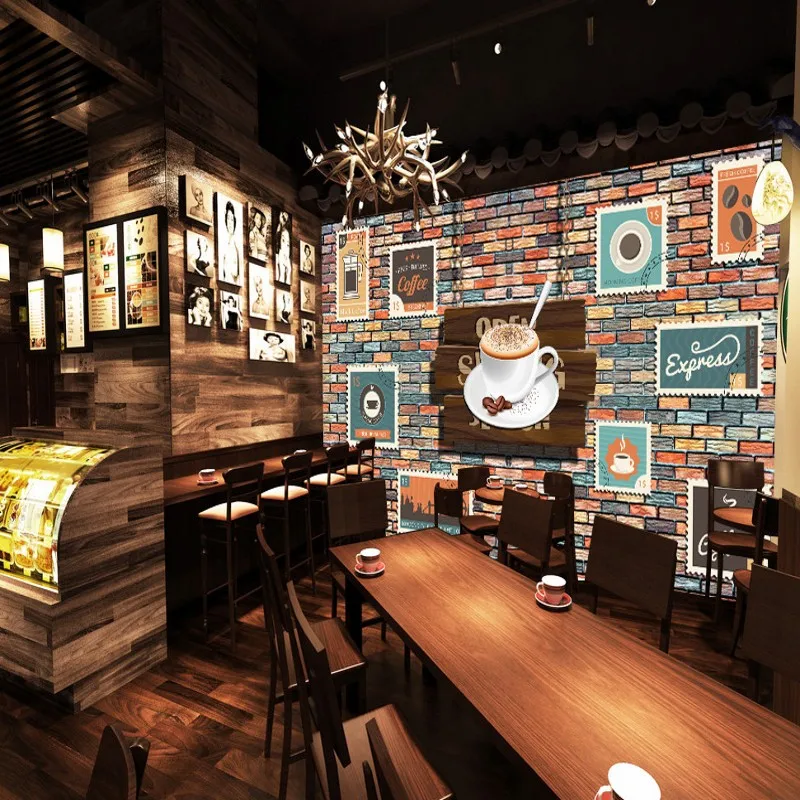 Пользовательские фото обои кофе штамп 3D стерео кирпичная стена модные украшения