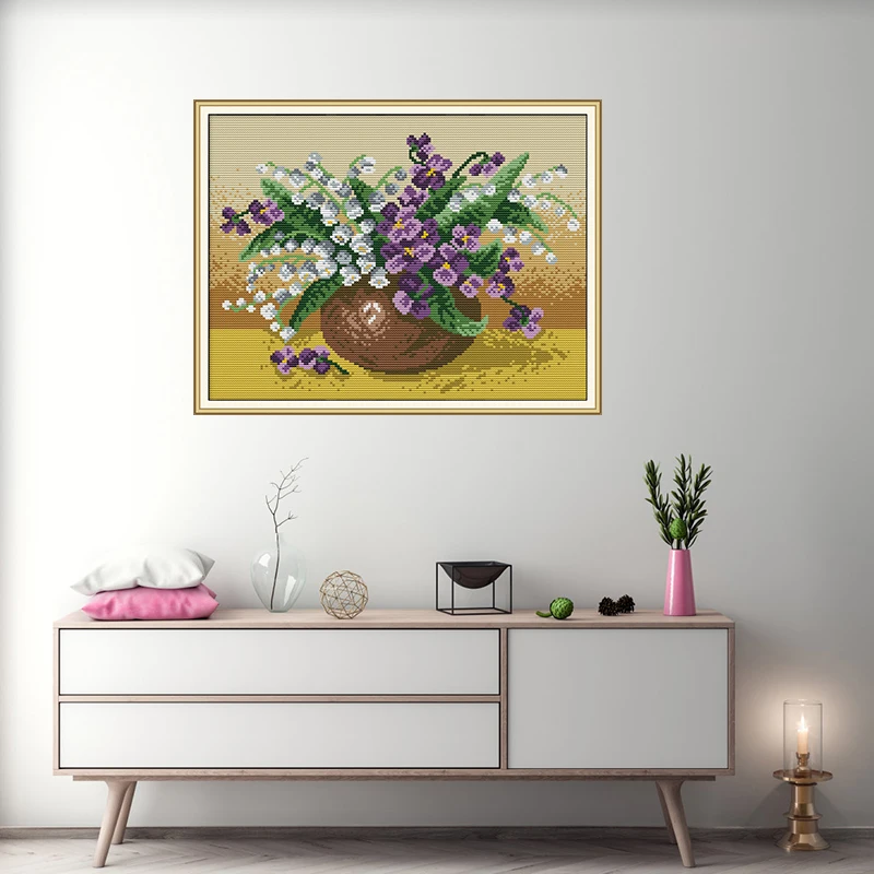 Joy Sunday Новый Набор для вышивки крестиком ваза рукоделия Lily Of The Valley 11/14 CT ручной