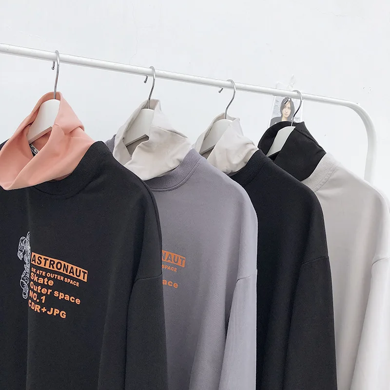 

Double Collar Design Personality Thin Pullover T-shirt Men's Spring Product Trend Printing Casual Top All-match Bottoming Shirt