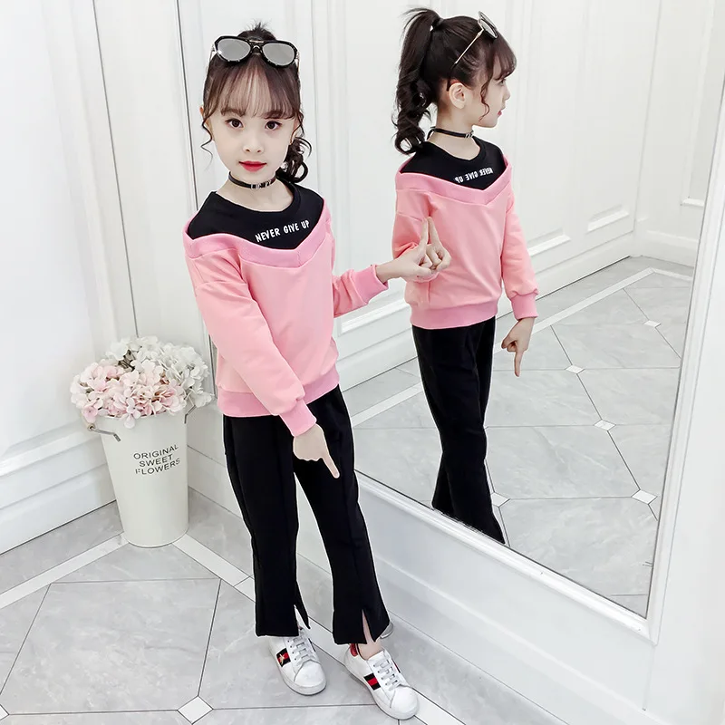 

Pink Red Purple 8 10 12 Year Children's O-Neck Cotton Spring Autumn Casual Two Piece Suit Boutique Christmas Tracksuit for Girls