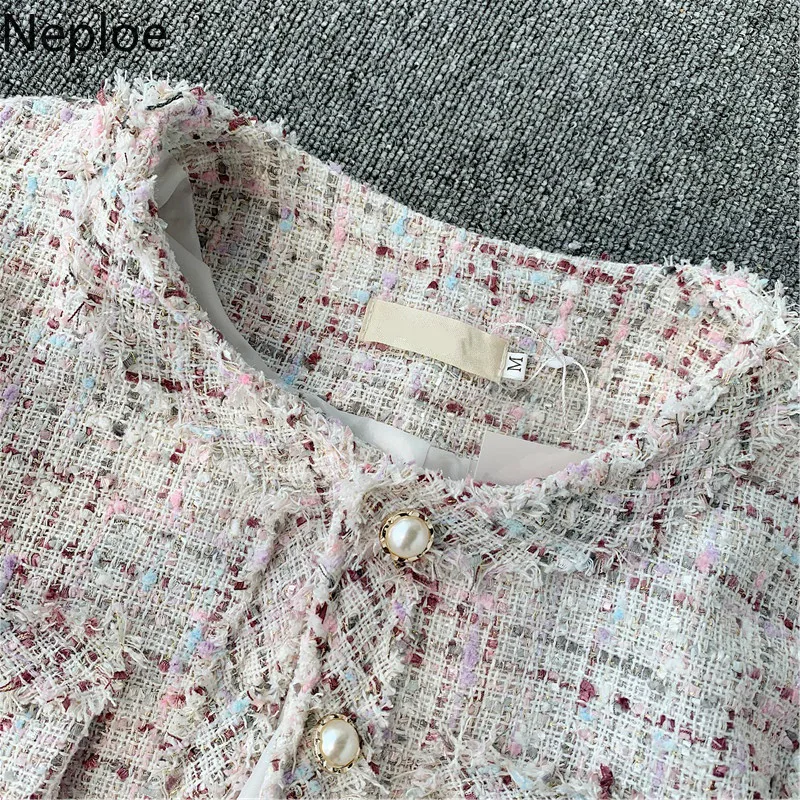 Женская твидовая куртка в стиле пэчворк с круглым вырезом | одежда