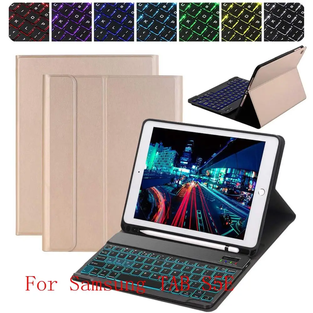 Backlight Gold Беспроводной клавиатура чехол для samsung Galaxy TAB S5E Bluetooth чехол с откидной магнитной крышкой клавиатура чехол для планшета для samsung TAB S5E S4 s5 e 10,5 - Цвет: Backlight Gold
